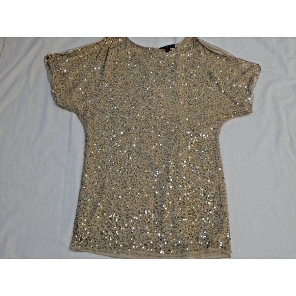 Aidan Mattox Dress Women 4 gold Beaded Sequin Mini Embellished Cold Shoulder - Picture 5 of 16